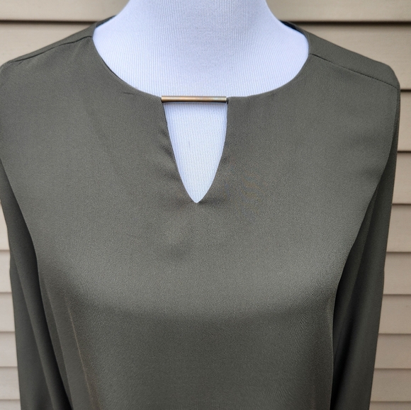 Harve Benard Olive Green Blouse Keyhole Neck Long Sleeves Office Wear - Picture 4 of 12